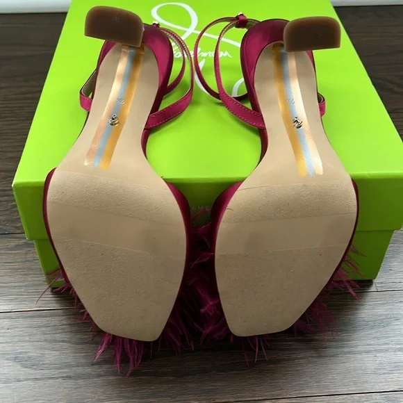 NIB Sam Edelman Leon feather healed sandals, raspberry satin size 7.5 - Picture 6 of 8